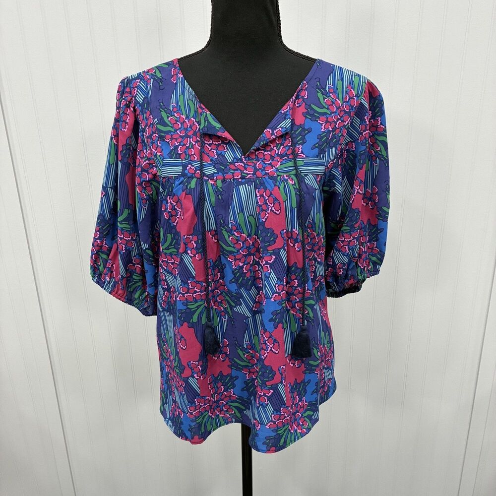 Michelle McDowell Women's XL Multicolor Abstract Print Blouse Career Boho